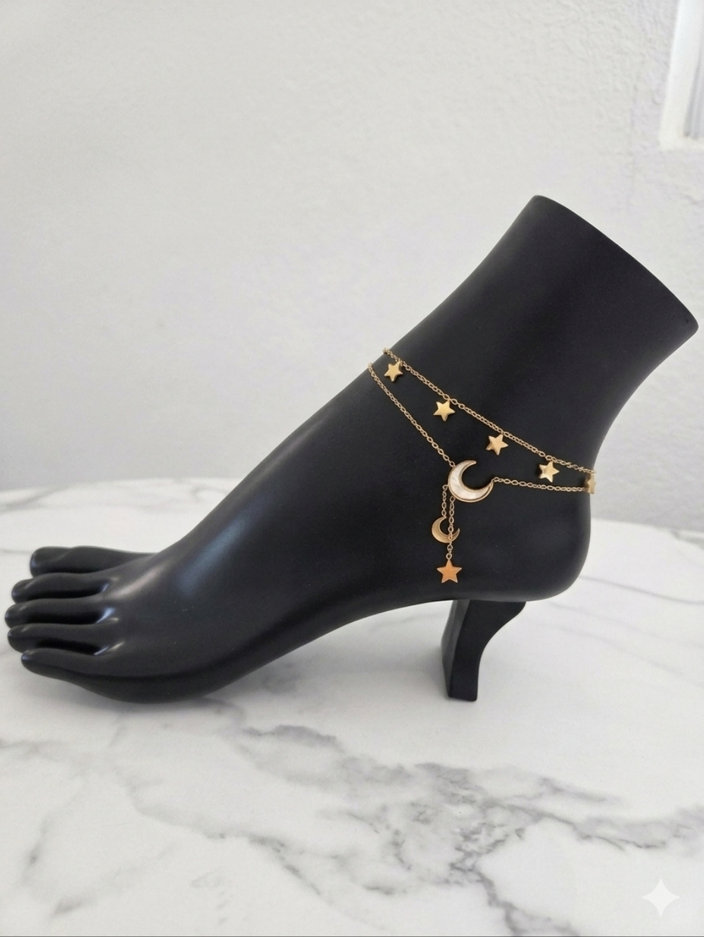 Gold Anklet Moon and Stars Charms Double Chain Layered Ankle Bracelet